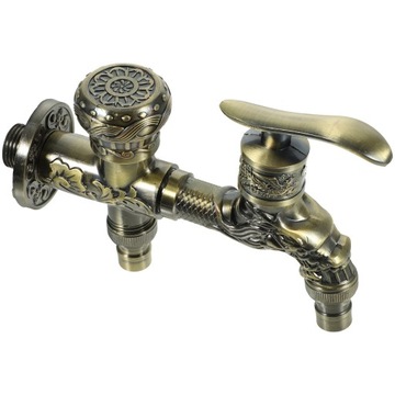 KRAN OGRODOWY Z PODWÓJNĄ WYLEWKĄ KRĄŻEK ZEWNĘTRZNY