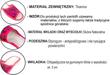 Góralskie Pantofle Skórzane w Kwiatki na lato