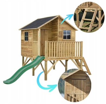 Drewniany Ogrodowy Domek Dla Dzieci Jerzyk + Ślizg Ciemnozielony