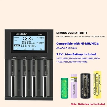 LiitoKala Lii-M4 18650 Интеллектуальное тестовое зарядное устройство с ЖК-дисплеем