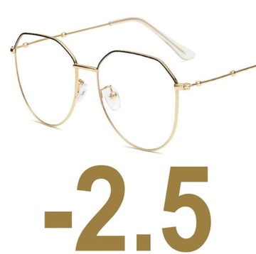 OKULARY KOREKCYJNE złoto-czarne ładne metal -2.5