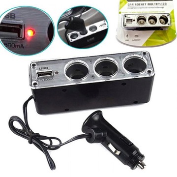 ROZDZIELACZ ROZGAŁĘŹNIK ZAPALNICZKI + USB 3WEJŚCIA