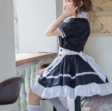 Damskie sukienki pokojówki Anime Długie czarno-białe sukienki, 3XL (46)