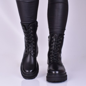 КОЖАНЫЕ БОТИНКИ НА ШНУРОВКЕ ЖЕНСКИЕ, ЧЕРНЫЕ