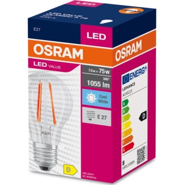 Светодиодная лампа накаливания E27 7,5 Вт 75 Вт A60 4000K OSRAM