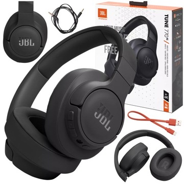 SŁUCHAWKI BEZPRZEWODOWE JBL NAUSZNE BLUETOOTH Z MIKROFONEM CZARNE MOCNY BAS
