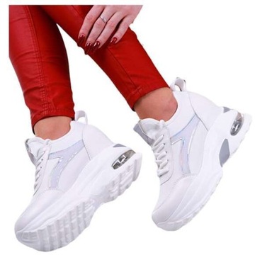 DAMSKIE SNEAKERSY NA KOTURNIE BIAŁE 13191 40