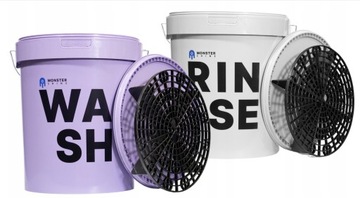 ZESTAW MONSTER SHINE WIADRA DO MYCIA AUTA SAMOCHODU WASH RINSE 2 SEPARATORY