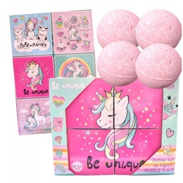 Kule do kąpieli 4x165g + Puzzle 5w1 Jednorożec