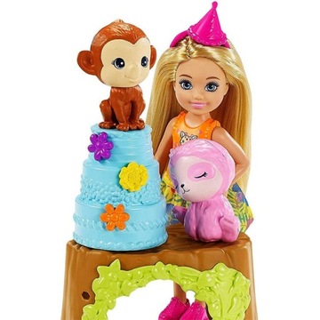 Набор кукол Барби Челси на день рождения, Пиньята, торт с животными, GTM84