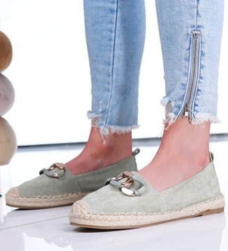 Zielone espadryle damskie Lekkie wsuwane płaskie baleriny buty 16221 38