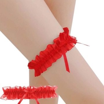 KORONKOWA PODWIĄZKA CZERWONA SEXY ZMYSŁOWA OZDOBA NA STUDNIÓWKĘ ŚLUB TIUL