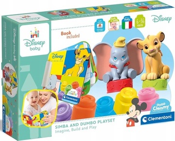 CLEMENTONI MIĘKKIE KLOCKI SENSORYCZNE DISNEY DUMBO KRÓL LEW +KSIĄŻECZKA 6m+