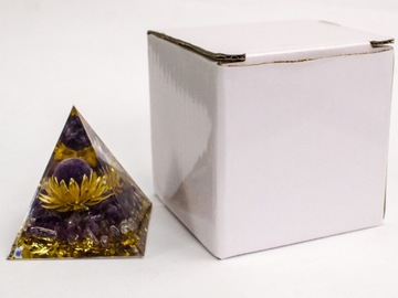 PIRAMIDA ORGONIT AMETYST MIEDŹ ZŁOTA FOLIA PREZENT HARMONIZOWANIE CZAKR 5cm