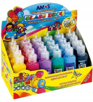 Farby witrażowe AMOS Glass Deco 22 ml 6 kolorów 24 sztuki