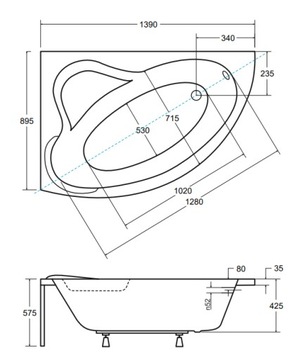 ADA ВАННА 140х90 ЛЕВАЯ BESCO+КОРПУС+СИФОН!