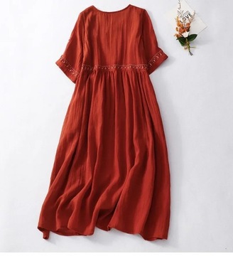 Retro Cotton Linen Dress Women's 2024 New Summer L