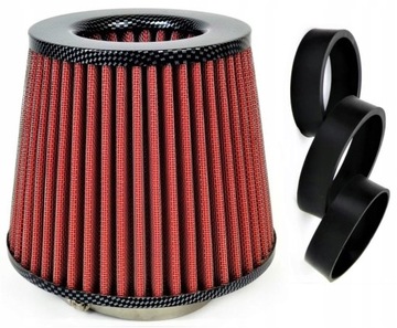 Красный конусный воздушный фильтр CARBON + 3 адаптера AMIO-01713
