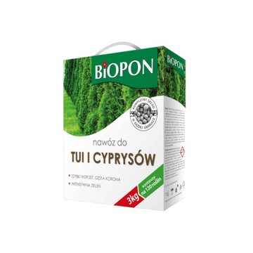 BIOPON NAWÓZ DO TUI I CYPRYSÓW GRANULAT 3KG SZYBKI WZROST GĘSTA KORONA