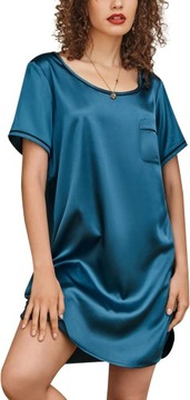 Damska satynowa koszula nocna z krótkim rękawem T-shirtowa sukienka dla chłopaka na co dzień