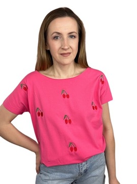 Luźna koszulka t-shirt haftowane wisienki cherry laserowo cięta S M L Fancy