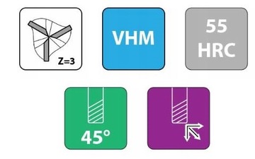 Твердосплавная фреза VHM 55HRC 3 лезвия диаметром 5 мм COARSE