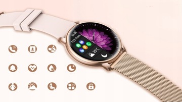 SMARTWATCH DAMSKI ZEGAREK ROZMOWY SMS CIŚNIENIE PULS SPORT MENU PL ZŁOTY