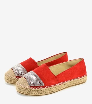 Czerwone zamszowe espadryle slip on trampki 180 37