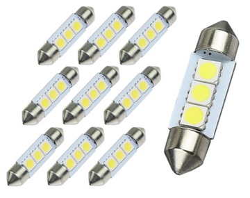 10x BIAŁA ŻARÓWKA C5W RURKA 3 DIODY LED 5050 SMD 12V 36 36MM (standard)