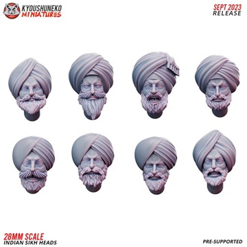 Heads Indian Sikh Infatry x8 Kyoushuneko Miniature