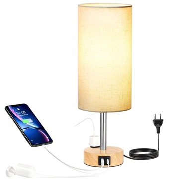 LAMPA STOŁOWA LAMPKA NOCNA E27 DOTYKOWA ŚCIEMNIANA 2 PORTY ŁADOWANIA USB