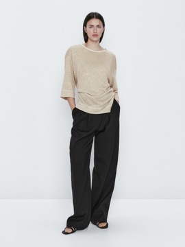 Massimo Dutti Lniany t-shirt z rękawami 3/4 100% len dzianinowa koszulka L