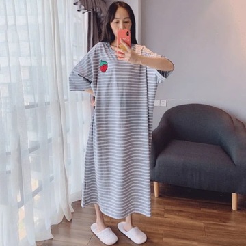 6XL Women Short Sleeve Homewear Nightdress Striped