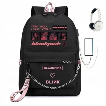 PLECAK SZKOLNY BLACKPINK USB A4 DUŻY WZORYU