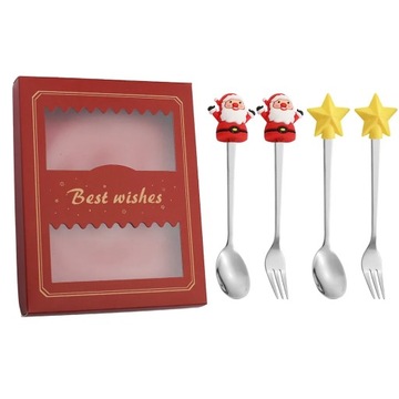 4pcs Christmas Spoon Fork Cutlery Set Christmas Gift Elk Christmas Tree