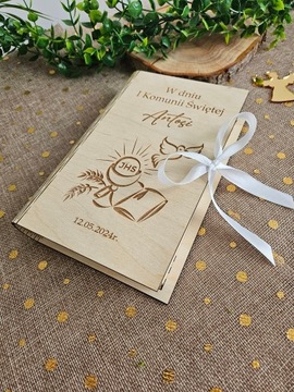 Деревянная копилка с карточкой пожеланий ПЕРВОЕ СВЯТОЕ ПРИЧАСТИЕ