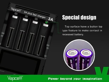 Зарядное устройство Vapcell S4 plus 3A V3 Li-Ion NiMH 18650 AA AAA 21700, комплект