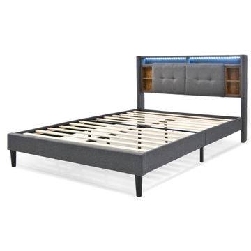 Tapicerowany schowek na podwójne łóżko 160x200cm USB LED szary