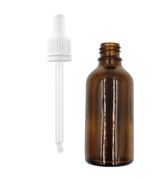 BUTELKA SZKLANA 50ml Z PIPETĄ ZAKRAPLACZEM BIAŁYM