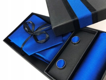 ШЕЛКОВЫЙ НАБОР 3в1 Галстук Нагрудный платок Запонки Василек