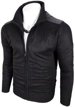 Rozpinany sweter męski czarny z łatami Z6 r. XL