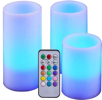 ŚWIECE WOSKOWE LED RGB KOLOROWE ŚWIECZKI Z PILOTEM 3x SWIECE NA BATERIE