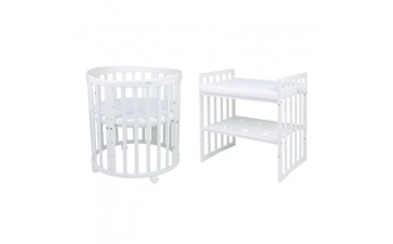 ДЕРЕВЯННАЯ КРОВАТЬ, БЕЛАЯ, ОВАЛЬНАЯ, 7 В 1 + МАТРАС