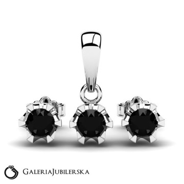 KOMPLET Z BIAłEGO ZłOTA CZARNE BRYLANTY 0,36CT