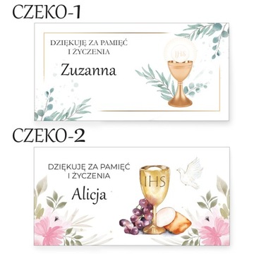 Naklejki na czekoladę, pudełko KOMUNIA, różne wzory, IMIĘ DZIECKA, 10 szt.