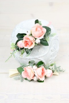 Гребень для волос маленькая розочка ЛОСОСЬ подружка невесты на свадьбу