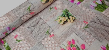 Клеенка, клеенка, скатерть, ТЮЛЬПАНЫ, ЦВЕТЫ, БЕЖЕВЫЙ