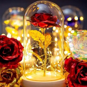 WIECZNA RÓŻA LED W PUDEŁKU Z NASZYJNIKIEM PREZENT DZIEŃ WALENTYNKI