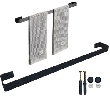 UCHWYT NA DUŻY RĘCZNIK ŁAZIENKOWY WIESZAK METALOWY CZARNY 71CM LOFT SOLIDNY