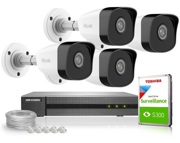 Zestaw do monitoringu HiLook NVR-4CH-4MP/4P, IPCAM-B2(x4), 1TB, Przewód